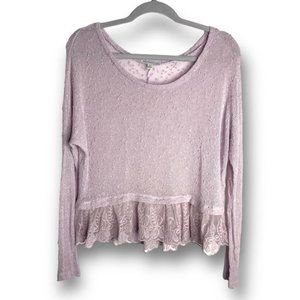 American Eagle Size S Light Dusty Pink Sheer Knit Lace Trim Lightweight Sweater